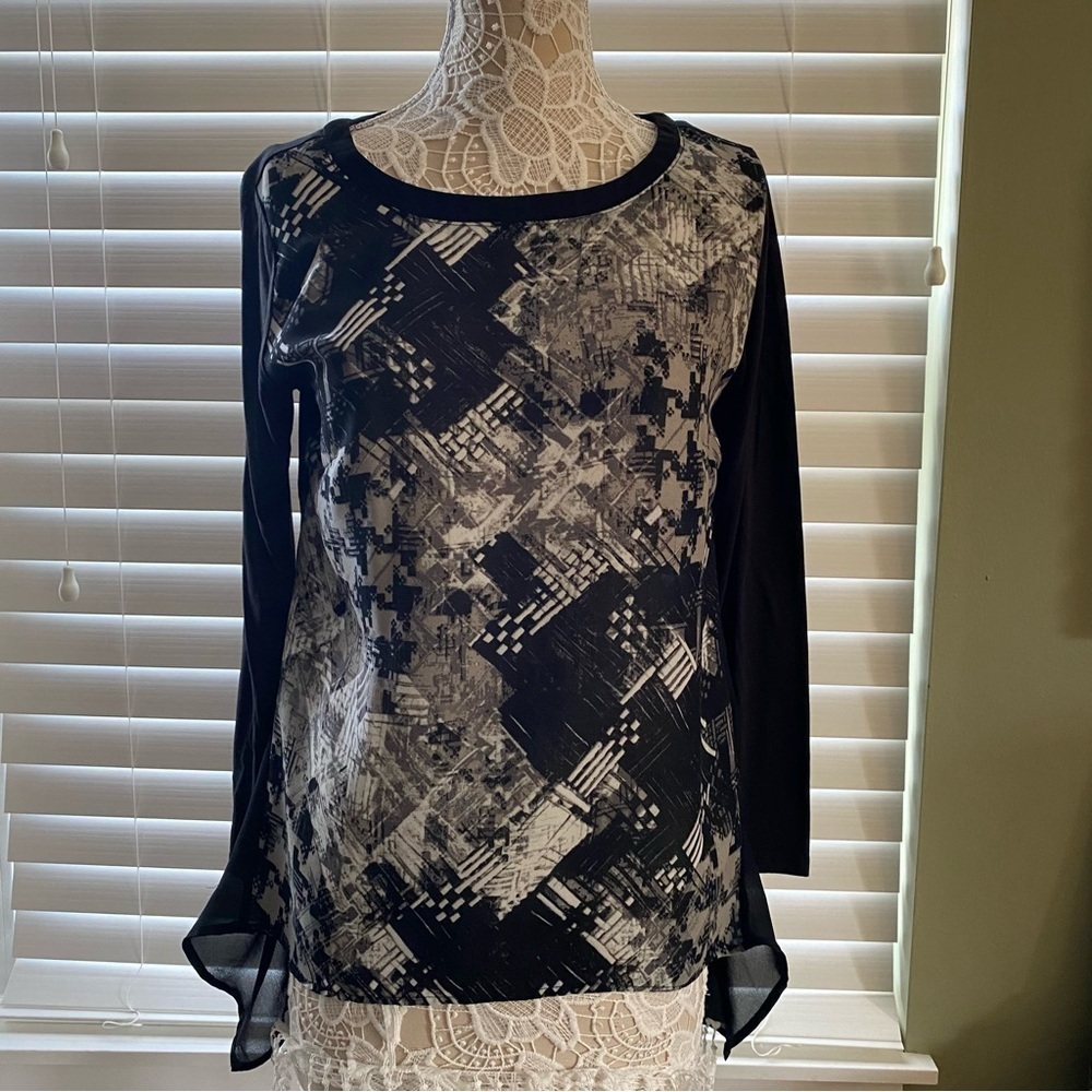 Philosophy long-sleeve blouse abstract print sheer fabric casual semi-formal M